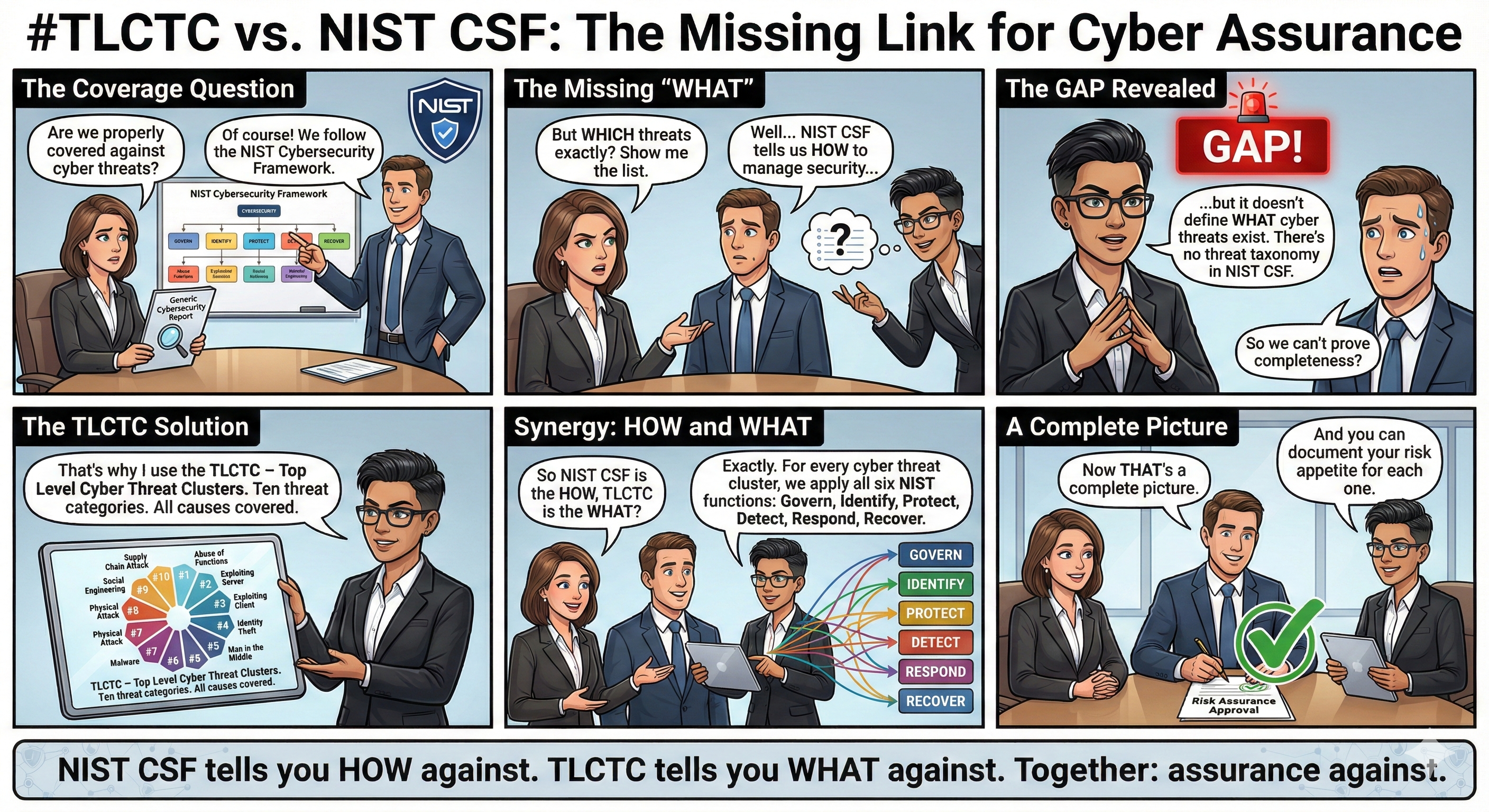 Illustration depicting the integration architecture between TLCTC v2.0 threat clusters and velocity data flowing into the FAIR quantitative risk quantification model's loss frequency and magnitude calculations.